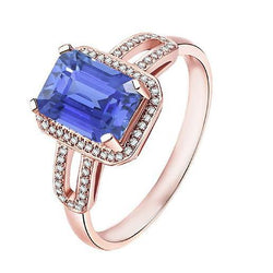 Halo Diamant Blauwe Saffier Smaragd Ring 3.50 karaat roségoud 14K
