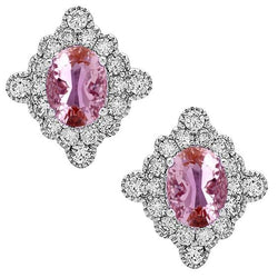 Halo Diamanten Oorknopjes Met Roze Kunziet 22 Karaat Witgoud 14K