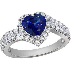 Halo Diamanten Ring 4.50 Karaat Hart Blauwe Saffier Dubbele Schacht