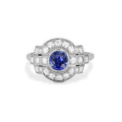 Halo Diamanten Ring Bezel Set Ceylon Sapphire 2,50 Karaat Milgrain Shank