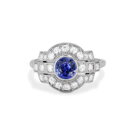 Halo Diamanten Ring Bezel Set Ceylon Sapphire 2,50 Karaat Milgrain Shank - harrychadent.nl