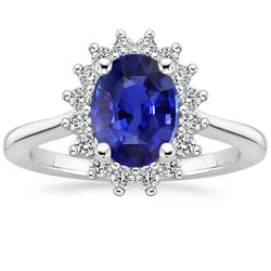 Halo Diamanten Ring Bloem Stijl Ceylon Sapphire 4 Karaat