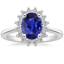 Afbeelding in Gallery-weergave laden, Halo Diamanten Ring Bloem Stijl Ceylon Sapphire 4 Karaat - harrychadent.nl
