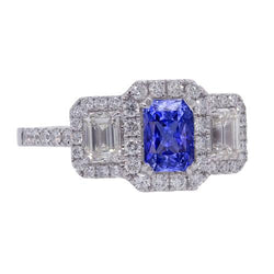 Halo Diamanten Ring Diepblauwe Saffier Smaragd & Ronde Accenten 3 Karaat