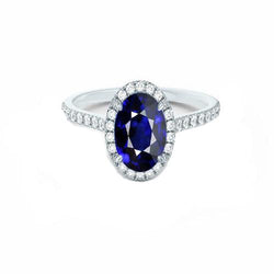 Halo Diamanten Ring Met Accenten Ovale Sri Lankaanse Saffier 7,50 Karaat