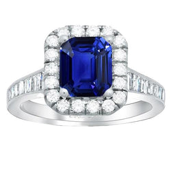 Halo Diamanten Ring Smaragd Blauwe Saffier Jewelry 3 karaats kanaalset