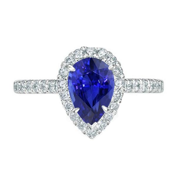 Halo Diamanten Sieraden Peer Blauwe Saffier Ring 4 Karaat Wit Goud 14K - harrychadent.nl