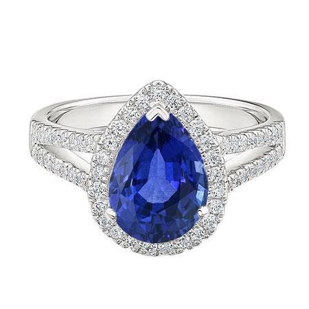 Halo Diamanten Verlovingsring Peer Ceylon Saffier Split Shank 4 Karaat - harrychadent.nl