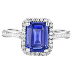 Halo Diamond Blue Sapphire trouwring Emerald Cut 3,50 karaat goud