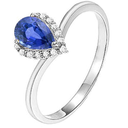 Halo Diamond Edelsteen Sieraden Peer Ceylon Sapphire Ring 2.50 Karaat