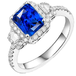 Halo Diamond Ring 3 stenen stijl blauwe saffier met accenten 4,50 karaat