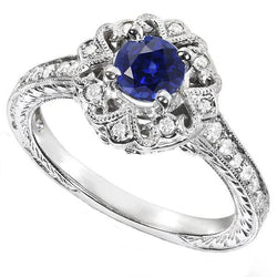 Halo Diamond Ring Vintage stijl saffier 3 karaat filigraan bloem stijl