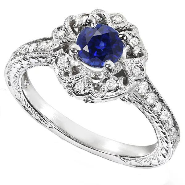 Halo Diamond Ring Vintage stijl saffier 3 karaat filigraan bloem stijl - harrychadent.nl