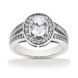 Halo Diamond Solitaire ovale ring met accent 1,71 karaat witgoud 14K