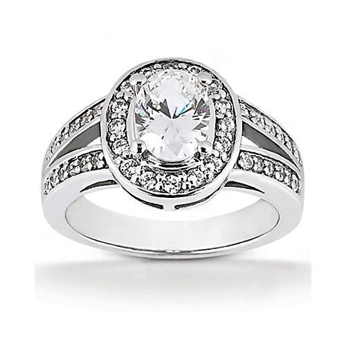 Halo Diamond Solitaire ovale ring met accent 1,71 karaat witgoud 14K - harrychadent.nl