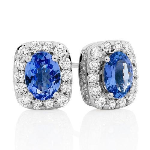 Halo Diamond Tanzaniet Oorknopjes 5,40 Karaat Wit Goud 14K - harrychadent.nl