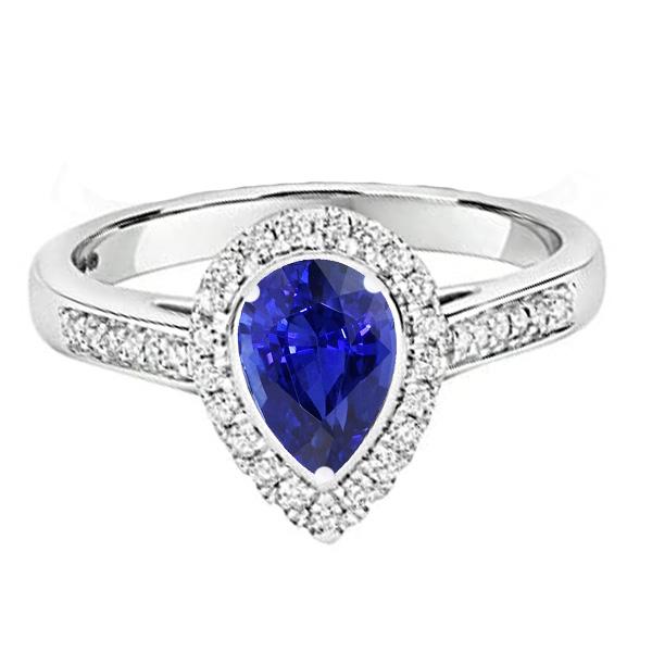 Halo Diamond Wedding Ring Peer Cut Ceylon Sapphire Center 3,50 karaat - harrychadent.nl