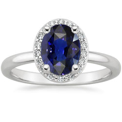 Halo Diamond blauwe saffier verlovingsring 4 karaat witgoud 14K