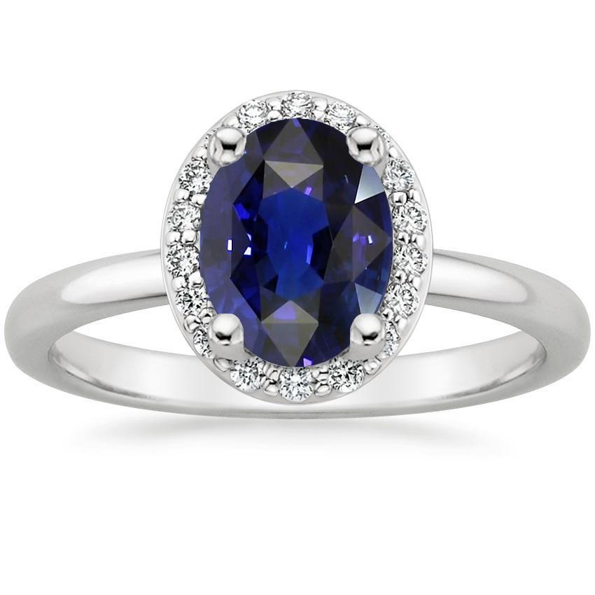 Halo Diamond blauwe saffier verlovingsring 4 karaat witgoud 14K - harrychadent.nl