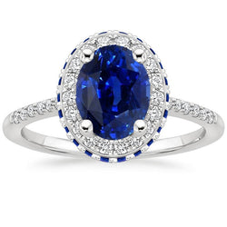 Halo Edelsteen Ovale Ring Blauwe Saffier & Diamanten Accenten 4.50 Karaat