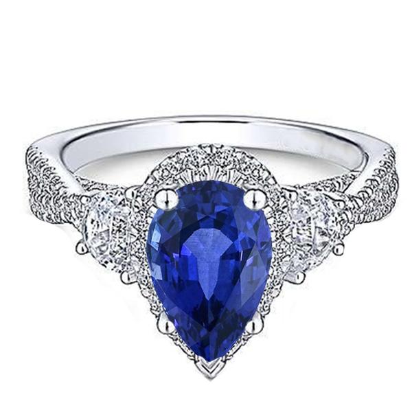 Halo Edelsteen Peer Blauwe Saffier Ring Gedraaide Stijl 4.50 Karaat - harrychadent.nl