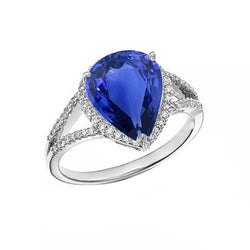 Halo Edelsteen Ring Blauwe Saffier & Diamanten 3.50 Karaat Dames Sieraden