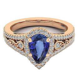Halo Edelsteen Trouwring Peer Sri Lankaanse Saffier & Diamant 5 Karaat