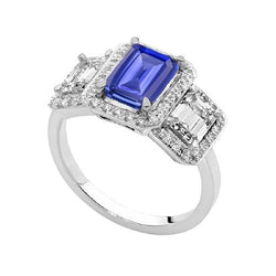 Halo Emerald Blue Sapphire Diamond Ring 3 Stone Style Jewelry 3 karaat