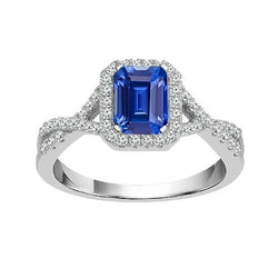 Halo Emerald Blue Sapphire Ring Twisted Shank Diamonds 3,50 karaat