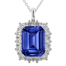 Afbeelding in Gallery-weergave laden, Halo Emerald Ceylon saffier hanger &amp; diamanten halsketting 8,25 karaat - harrychadent.nl
