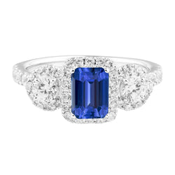 Halo Emerald Sapphire Ring 4.50 karaat ronde diamanten gouden sieraden