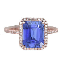 Halo Emerald Srilankaanse Saffier & Diamanten Ring 4,50 Karaat