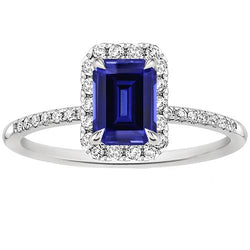Halo Fancy diamanten ring smaragd geslepen Sri Lankaanse saffier 4,25 karaat