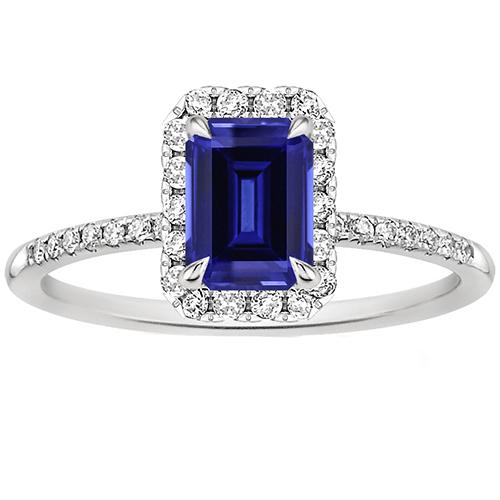 Halo Fancy diamanten ring smaragd geslepen Sri Lankaanse saffier 4,25 karaat - harrychadent.nl
