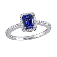 Afbeelding in Gallery-weergave laden, Halo Gouden Diamanten Ring Smaragd Blauwe Saffier Met Accenten 3 Karaat
