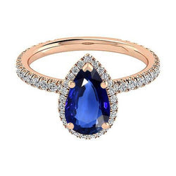 Halo Gouden Jubileumring Peer Blauwe Saffier & Diamanten 5 Karaat