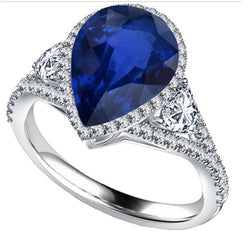 Halo Gouden Ring Blauwe Saffier Met Diamanten Zijstenen 4.50 Karaat
