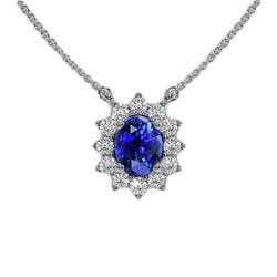 Halo Hanger Ovaal Ceylon Sapphire & Diamond Flower Style 3.50 Karaat