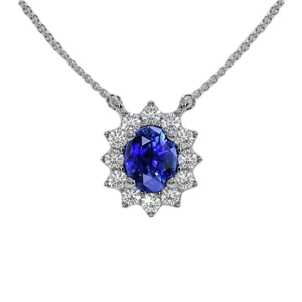 Halo Hanger Ovaal Ceylon Sapphire & Diamond Flower Style 3.50 Karaat - harrychadent.nl