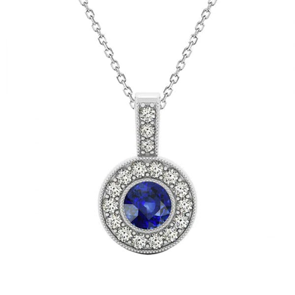 Halo Hanger Ronde Ceylon Sapphire Ketting Bezel Set 2.25 Karaat - harrychadent.nl