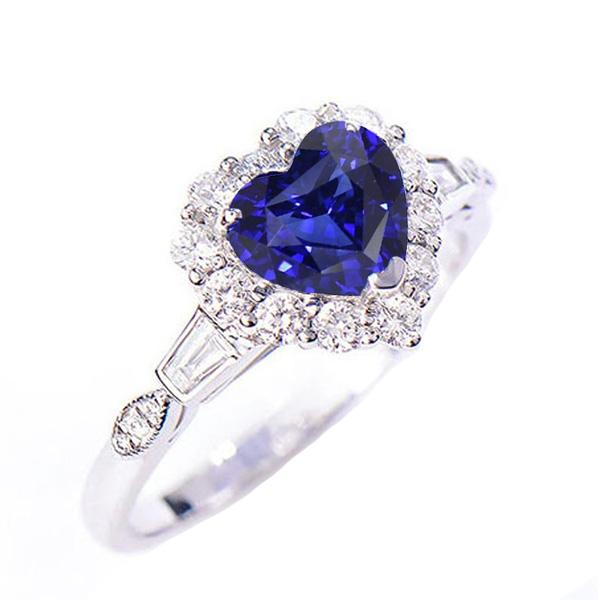 Halo Hart Blauwe Saffier Ring Met Stokbrood & Ronde Diamanten 3 Karaat - harrychadent.nl