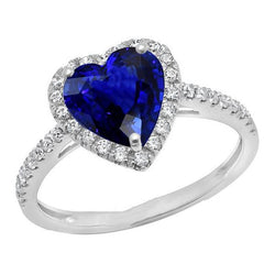 Halo Heart Deep Blue Sapphire Ring met diamanten accenten 3,50 karaat