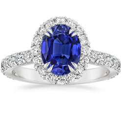 Halo Jubileumring Ovaal Blauwe Saffier & Diamanten 5,50 Karaat