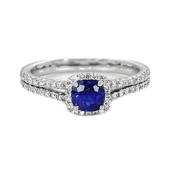 Halo Kussen Ceylon Saffier & Diamanten Verlovingsring Set 3,20 Karaat