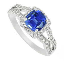 Halo Kussen Ceylon Sapphire Ring 4 Karaats Infinity Style Diamanten