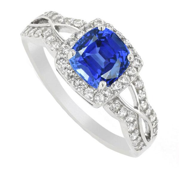 Halo Kussen Ceylon Sapphire Ring 4 Karaats Infinity Style Diamanten - harrychadent.nl