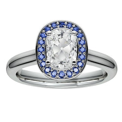 Halo Kussen Old Mine Cut Diamond Blue Sapphire Ring 5,50 karaat