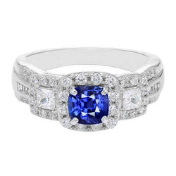Halo Kussen Saffier Diamanten Ring Witgouden Sieraden 3.50 Karaat