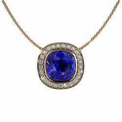 Halo Kussen Saffier Hanger & Ronde Diamant Bezel Set 4.50 Karaat
