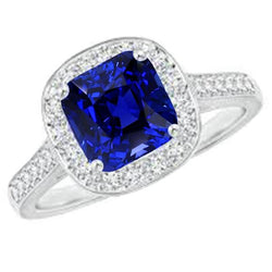 Halo Kussen Saffier Ring Witgoud 14K Diamanten Sieraden 4,50 Karaat